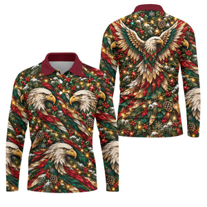 Eagle Pattern Christmas Golf Shirt, Golf Gifts For Men, Mens Holiday Golf Shirts