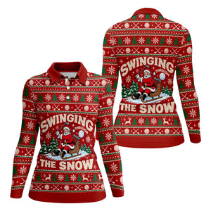 Swinging In The Snow Christmas Golf Shirt, Womens Golf Tops, Womens Golf Apparel