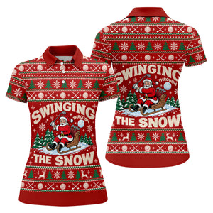 Swinging In The Snow Christmas Golf Shirt, Womens Golf Tops, Womens Golf Apparel
