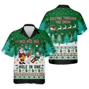Santa Hole In One Christmas Golf Shirt, Mens Golf Shirts, Funny Mens Golf Shirts