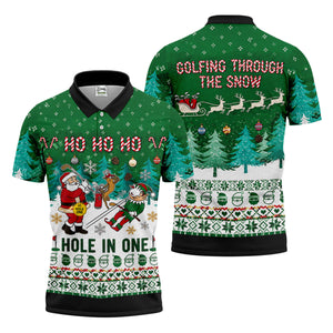 Santa Hole In One Christmas Golf Shirt, Mens Golf Shirts, Funny Mens Golf Shirts