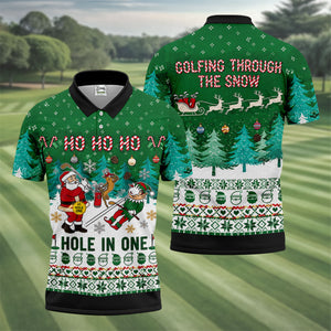 Santa Hole In One Christmas Golf Shirt, Mens Golf Shirts, Funny Mens Golf Shirts