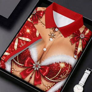 Glitter Santa Bra Fur Trim Christmas Golf Shirt, Mens Golf Shirts, Mens Golf Apparel