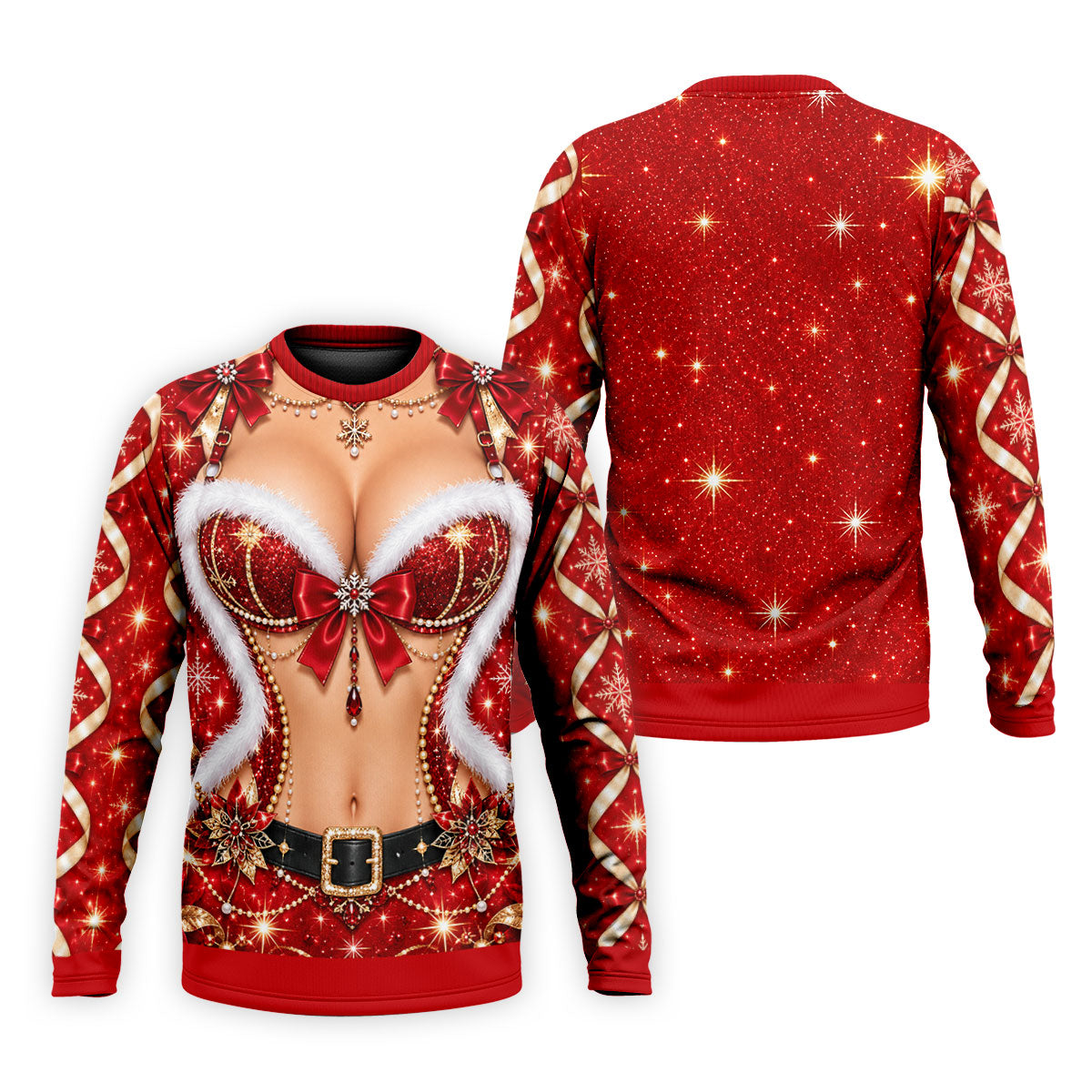 Glitter Santa Bra Fur Trim Christmas Golf Shirt, Mens Golf Shirts, Mens Golf Apparel