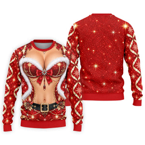 Glitter Santa Bra Fur Trim Christmas Golf Shirt, Mens Golf Shirts, Mens Golf Apparel
