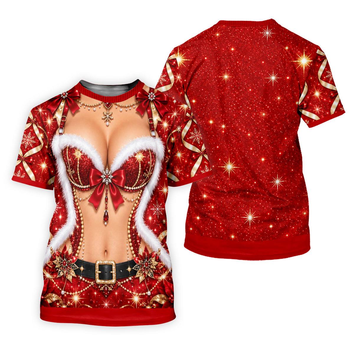 Glitter Santa Bra Fur Trim Christmas Golf Shirt, Ladies Golf Shirts, Womens Golf Tops