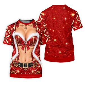 Glitter Santa Bra Fur Trim Christmas Golf Shirt, Ladies Golf Shirts, Womens Golf Tops