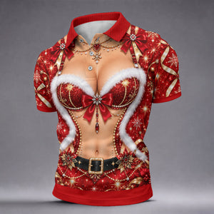 Glitter Santa Bra Fur Trim Christmas Golf Shirt, Mens Golf Shirts, Mens Golf Apparel
