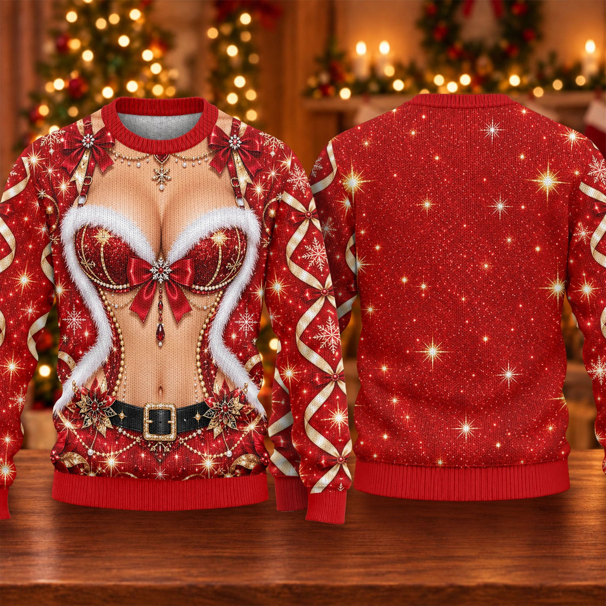 Glitter Santa Bra Fur Trim Ugly Christmas Sweater, Golf Lover Gifts, Funny Xmas Gift