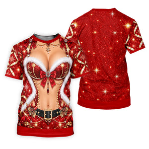 Glitter Santa Bra Fur Trim Christmas Golf Shirt, Mens Golf Shirts, Mens Golf Apparel
