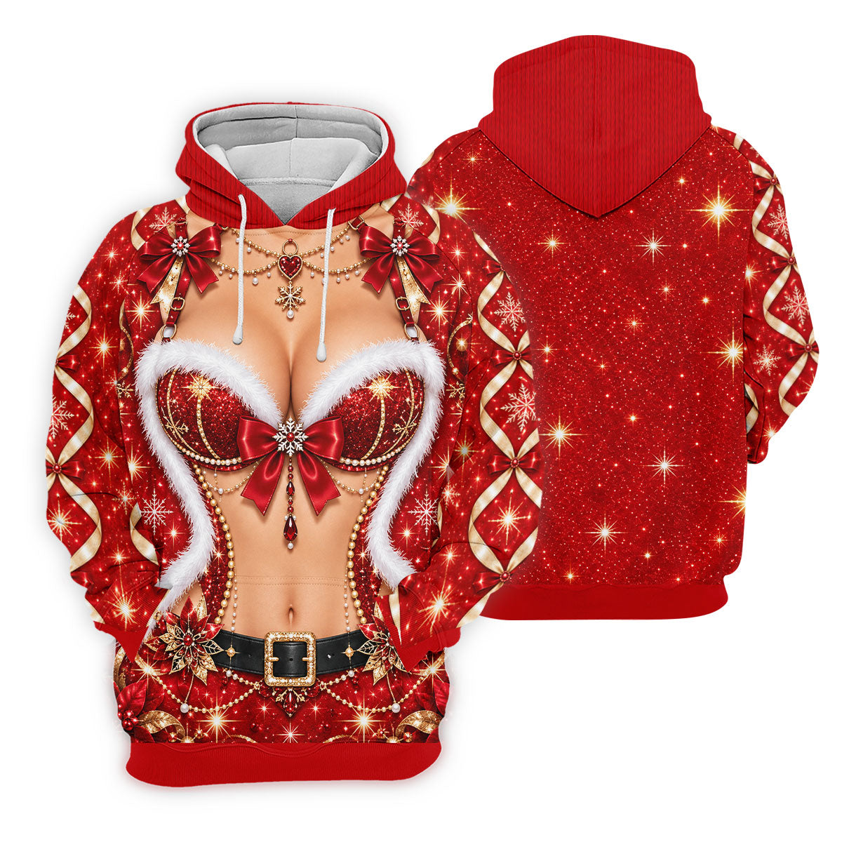 Glitter Santa Bra Fur Trim Christmas Golf Shirt, Mens Golf Shirts, Mens Golf Apparel