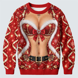 Glitter Santa Bra Fur Trim Ugly Christmas Sweater, Golf Lover Gifts, Funny Xmas Gift