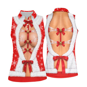 Ribbon Bells Busty Santa Christmas Golf Shirt, Womens Golf Clothing, Ladies Golf Tops