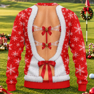 Ribbon Bells Busty Santa Ugly Christmas Sweater, Ugly Sweater Party, Golf Lover Gifts