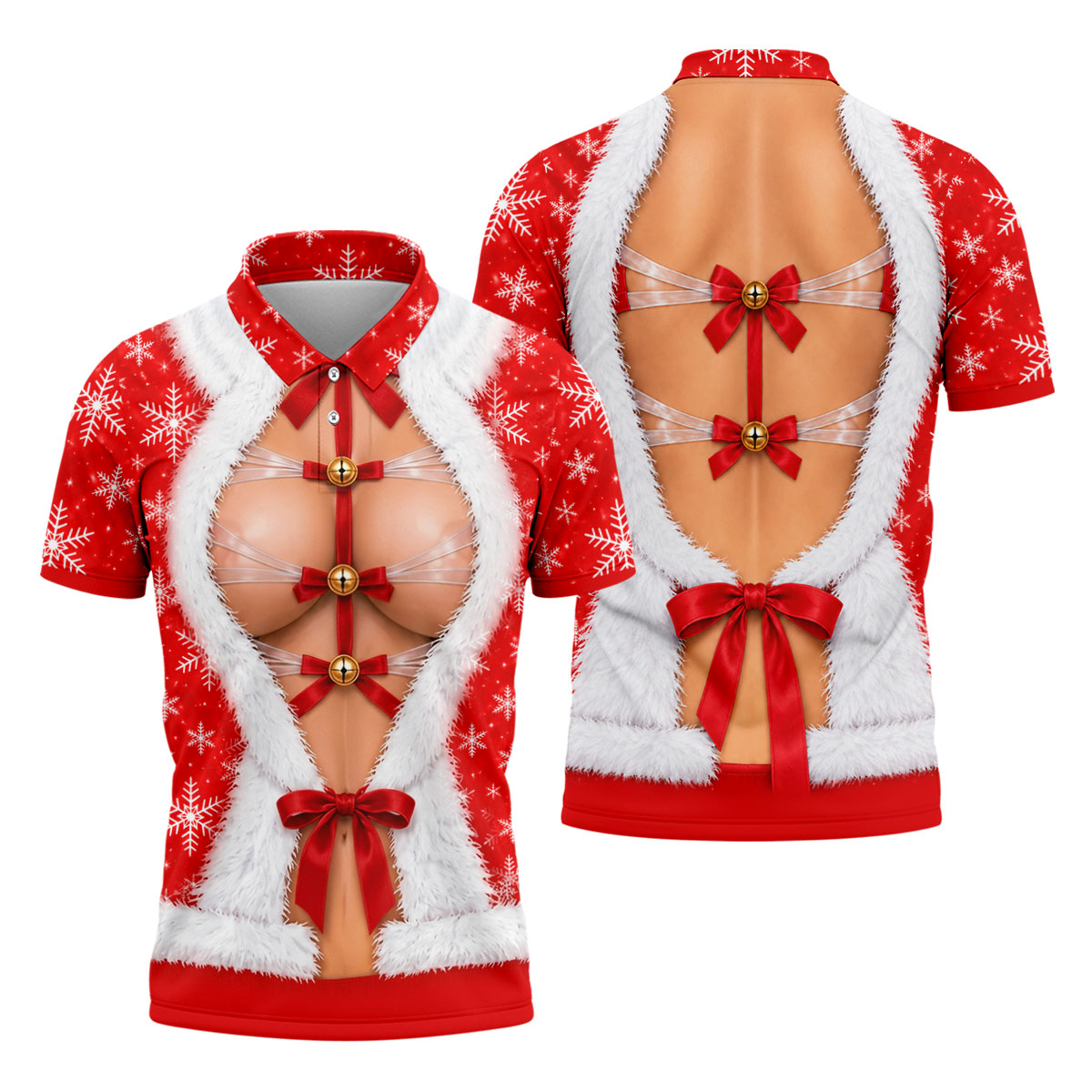 Ribbon Bells Busty Santa Christmas Golf Shirt, Mens Golf Polo, Funny Mens Golf Shirts