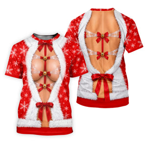 Ribbon Bells Busty Santa Christmas Golf Shirt, Womens Golf Clothing, Ladies Golf Tops