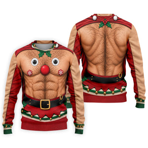 Reindeer Hairy Chest Abs Christmas Golf Shirt, Golf Shirts For Men, Mens Golf Shirts