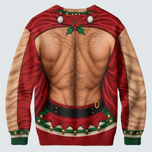 Reindeer Hairy Chest Abs Ugly Christmas Sweater, Christmas Gifts, Christmas Golf Gift
