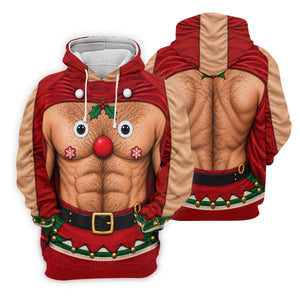 Reindeer Hairy Chest Abs Christmas Golf Shirt, Golf Shirts For Men, Mens Golf Shirts