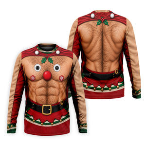 Reindeer Hairy Chest Abs Christmas Golf Shirt, Golf Shirts For Men, Mens Golf Shirts