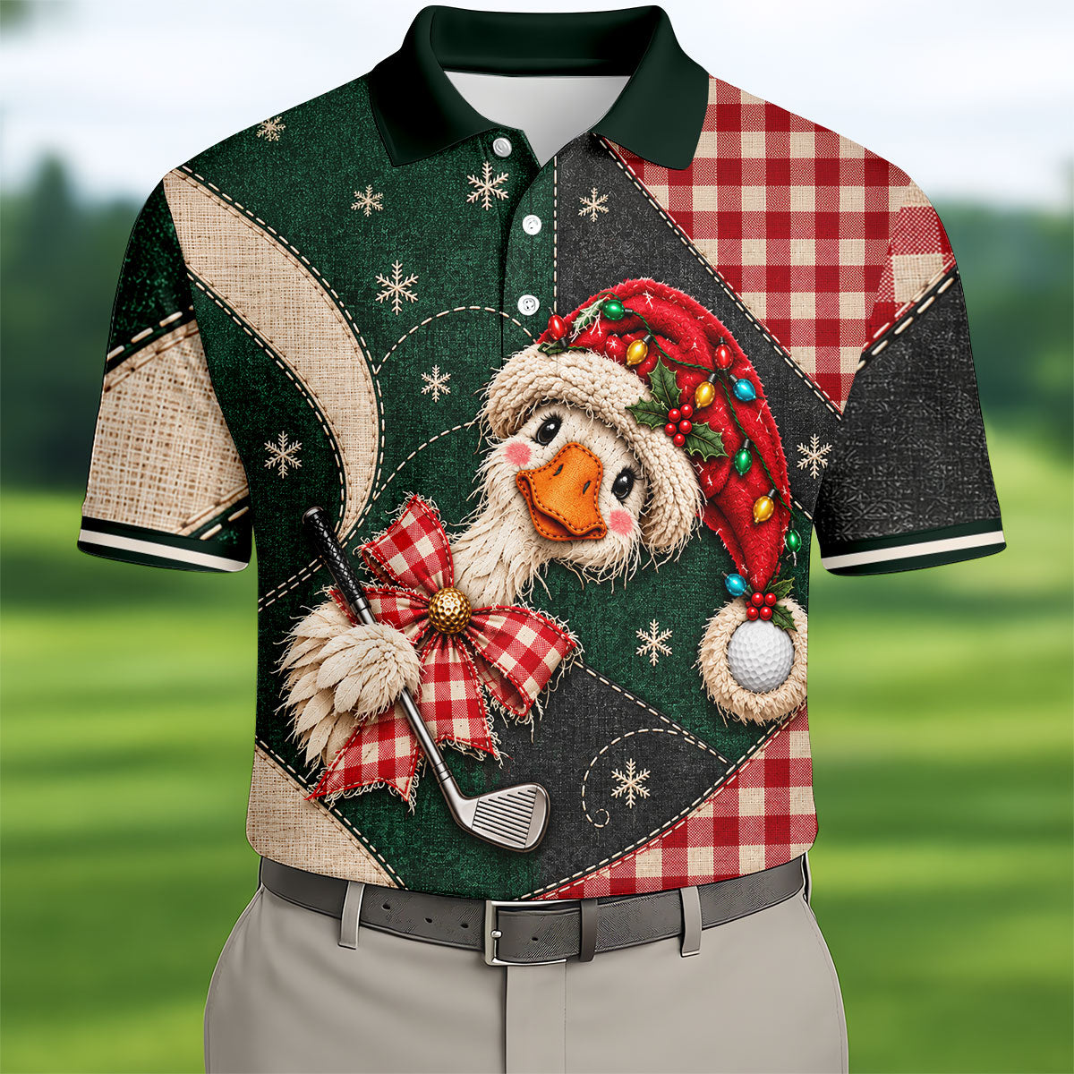 Santa Hat Goose Golfer Christmas Golf Shirt, Mens Golf Shirts, Funny Mens Golf Shirts