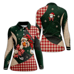 Santa Hat Goose Golfer Christmas Golf Shirt, Golf Gifts For Women, Womens Golf Shirts