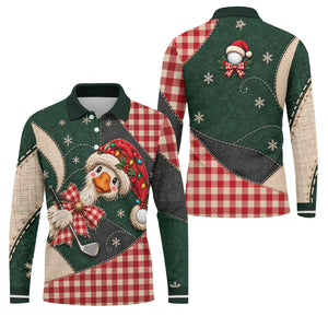 Santa Hat Goose Golfer Christmas Golf Shirt, Mens Golf Shirts, Funny Mens Golf Shirts