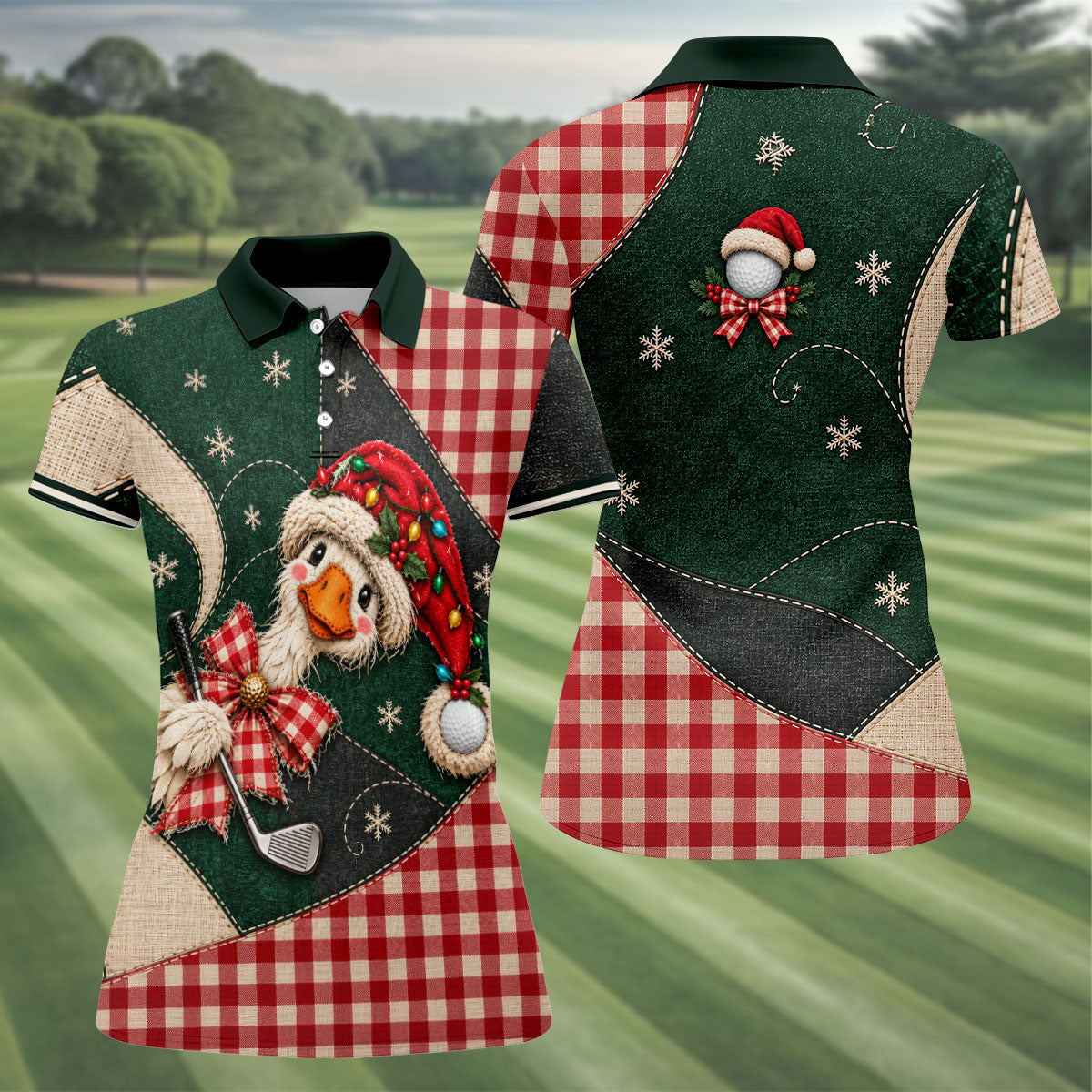 Santa Hat Goose Golfer Christmas Golf Shirt, Golf Gifts For Women, Womens Golf Shirts
