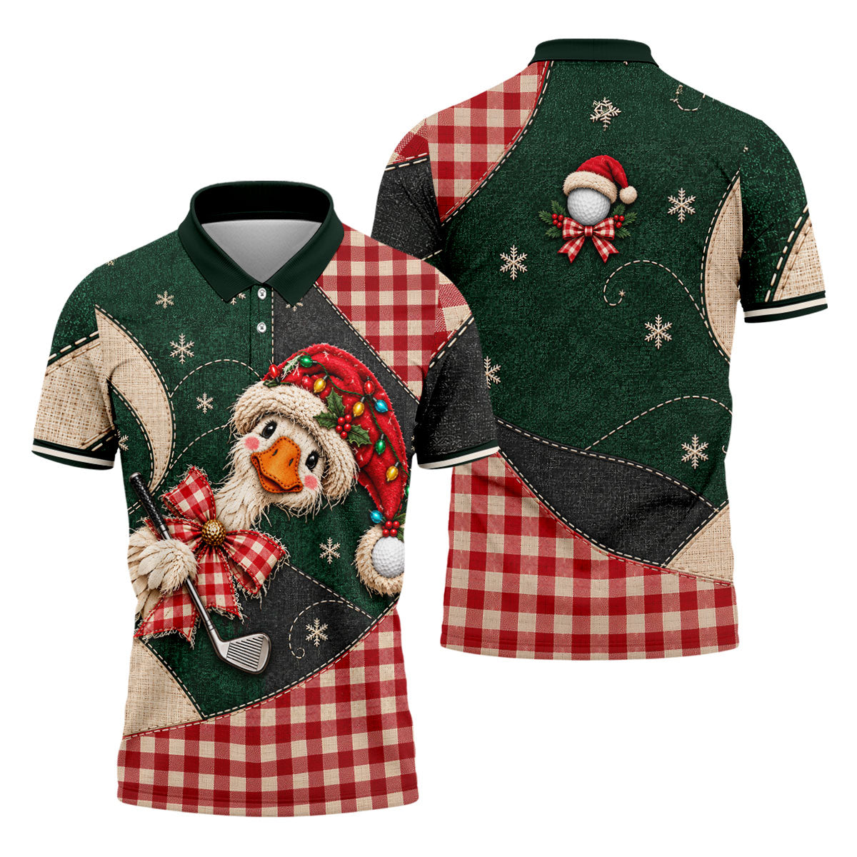 Santa Hat Goose Golfer Christmas Golf Shirt, Mens Golf Shirts, Funny Mens Golf Shirts