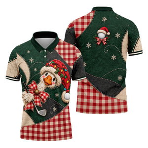 Santa Hat Goose Golfer Christmas Golf Shirt, Mens Golf Shirts, Funny Mens Golf Shirts