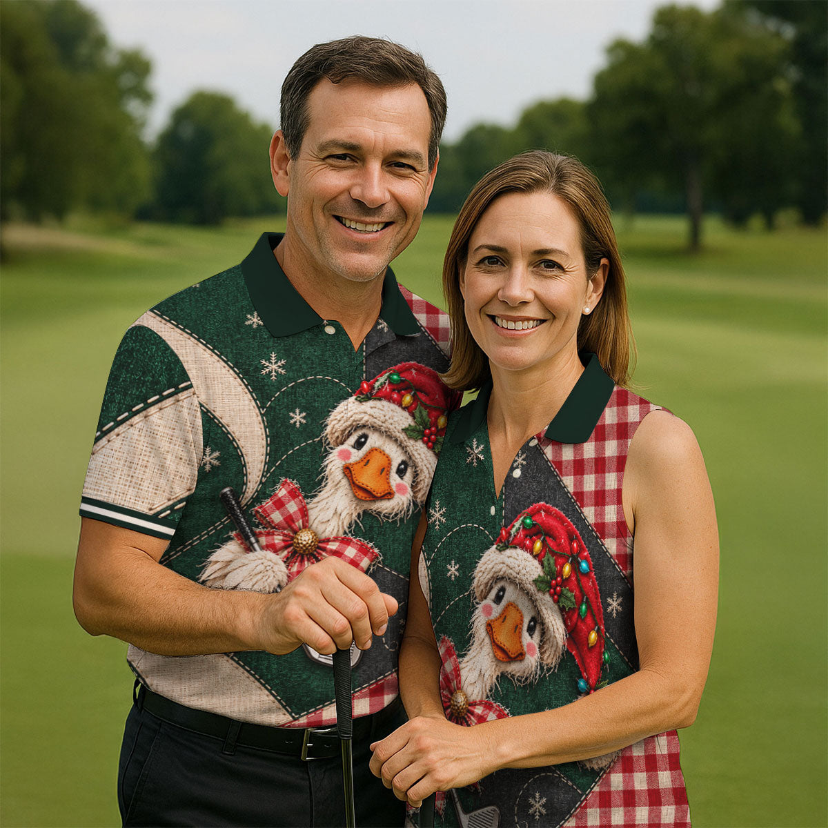 Santa Hat Goose Golfer Christmas Golf Shirt, Mens Golf Shirts, Funny Mens Golf Shirts