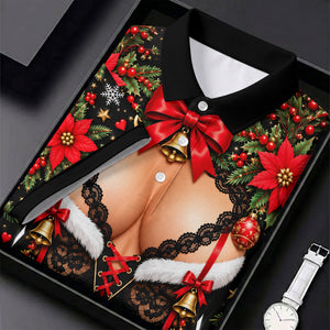 Poinsettia Busty Bells Christmas Golf Shirt, Mens Holiday Golf Shirts, Mens Golf Polo