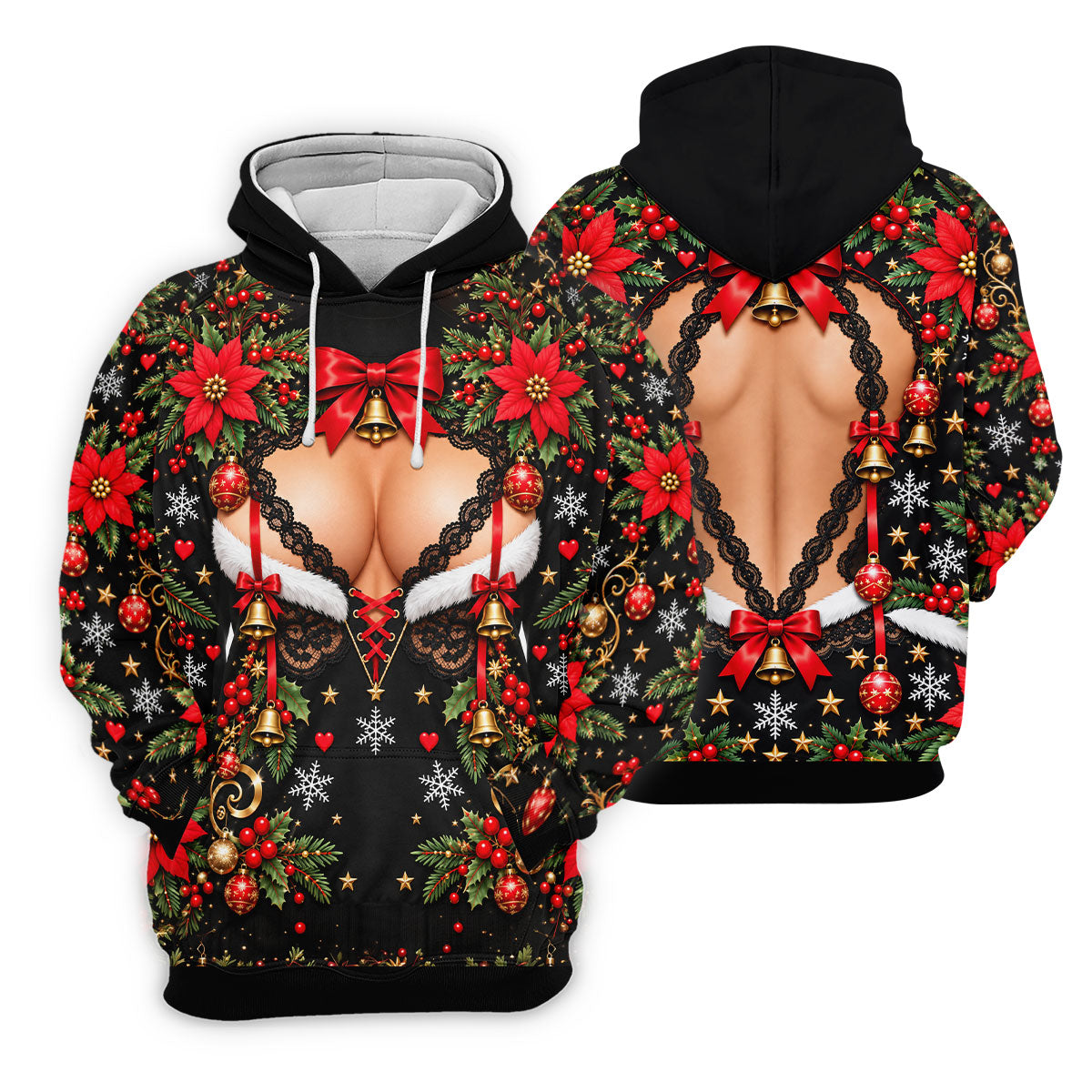 Poinsettia Busty Bells Christmas Golf Shirt, Ladies Golf Shirts, Womens Golf Clothing