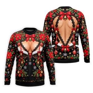 Poinsettia Busty Bells Christmas Golf Shirt, Mens Holiday Golf Shirts, Mens Golf Polo