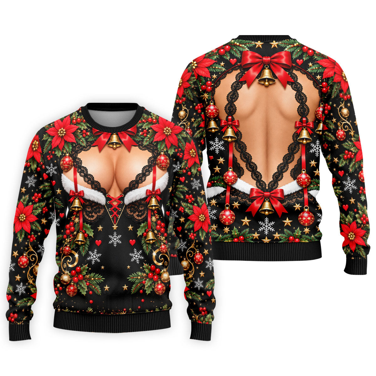 Poinsettia Busty Bells Christmas Golf Shirt, Mens Holiday Golf Shirts, Mens Golf Polo