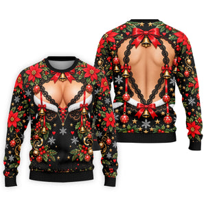 Poinsettia Busty Bells Christmas Golf Shirt, Mens Holiday Golf Shirts, Mens Golf Polo