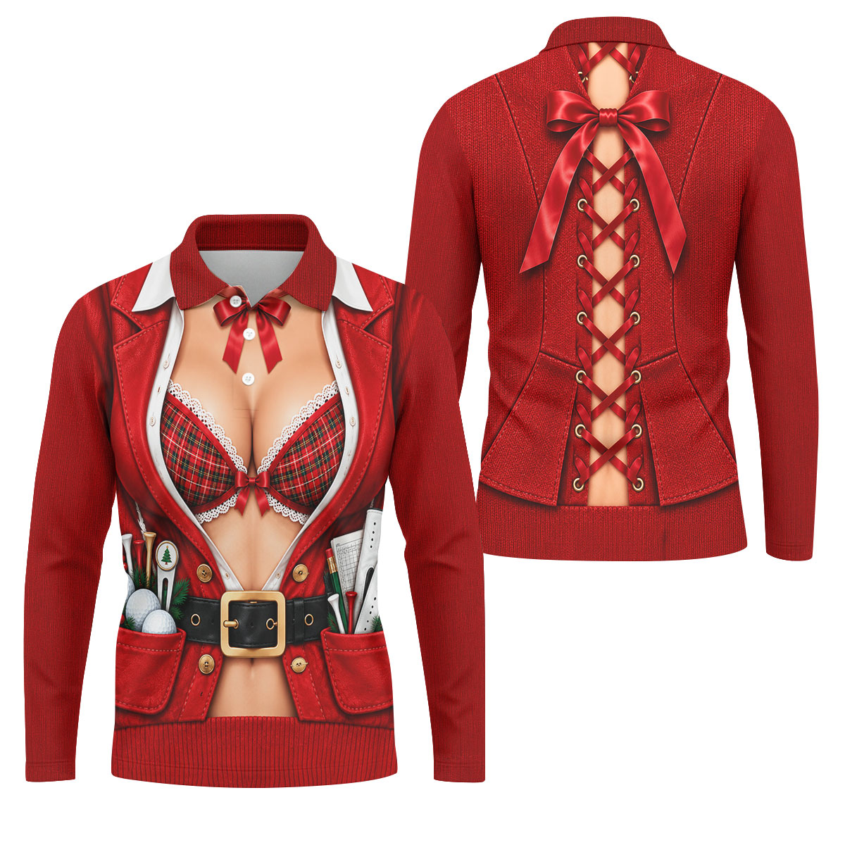 Plaid Bra Santa Suit Christmas Golf Shirt, Golf Gifts For Men, Mens Golf Clothing