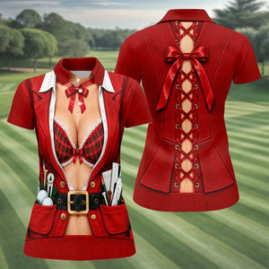 Plaid Bra Santa Suit Christmas Golf Shirt, Ladies Golf Apparel, Golf Shirts For Women