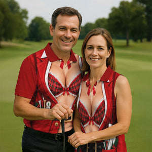 Plaid Bra Santa Suit Christmas Golf Shirt, Golf Gifts For Men, Mens Golf Clothing