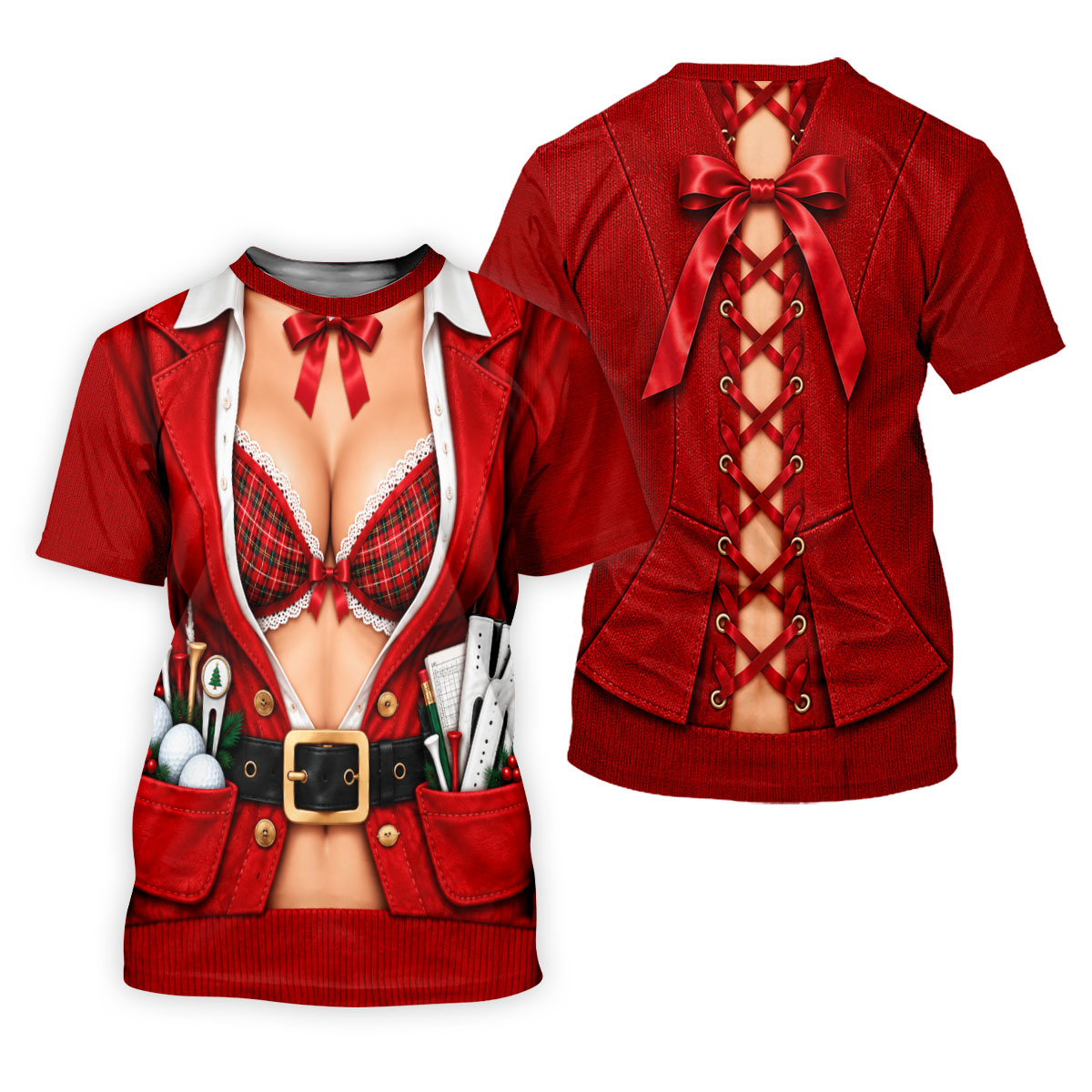 Plaid Bra Santa Suit Christmas Golf Shirt, Ladies Golf Apparel, Golf Shirts For Women
