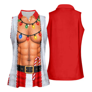Santa Abs Lights Candy Cane Christmas Golf Shirt, Womens Golf Tops, Ladies Golf Tops