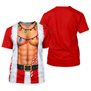 Santa Abs Lights Candy Cane Christmas Golf Shirt, Womens Golf Tops, Ladies Golf Tops