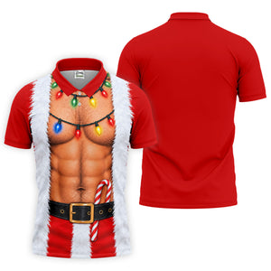 Santa Abs Lights Candy Cane Christmas Golf Shirt, Mens Golf Polo, Golf Shirts For Men