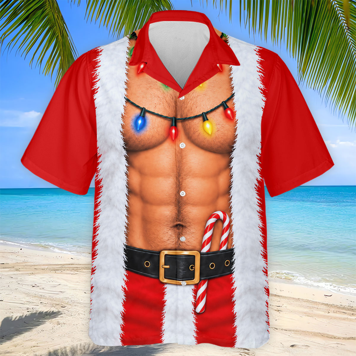 Santa Abs Lights Candy Cane Christmas Golf Shirt, Mens Golf Polo, Golf Shirts For Men
