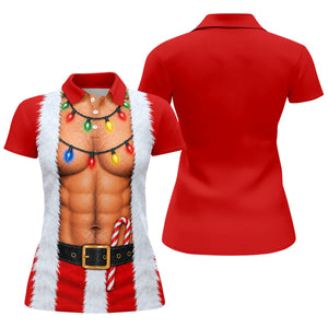 Santa Abs Lights Candy Cane Christmas Golf Shirt, Womens Golf Tops, Ladies Golf Tops