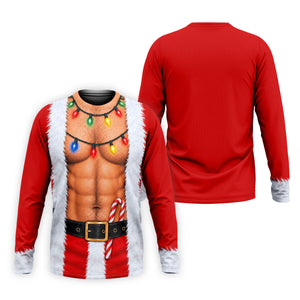 Santa Abs Lights Candy Cane Christmas Golf Shirt, Mens Golf Polo, Golf Shirts For Men