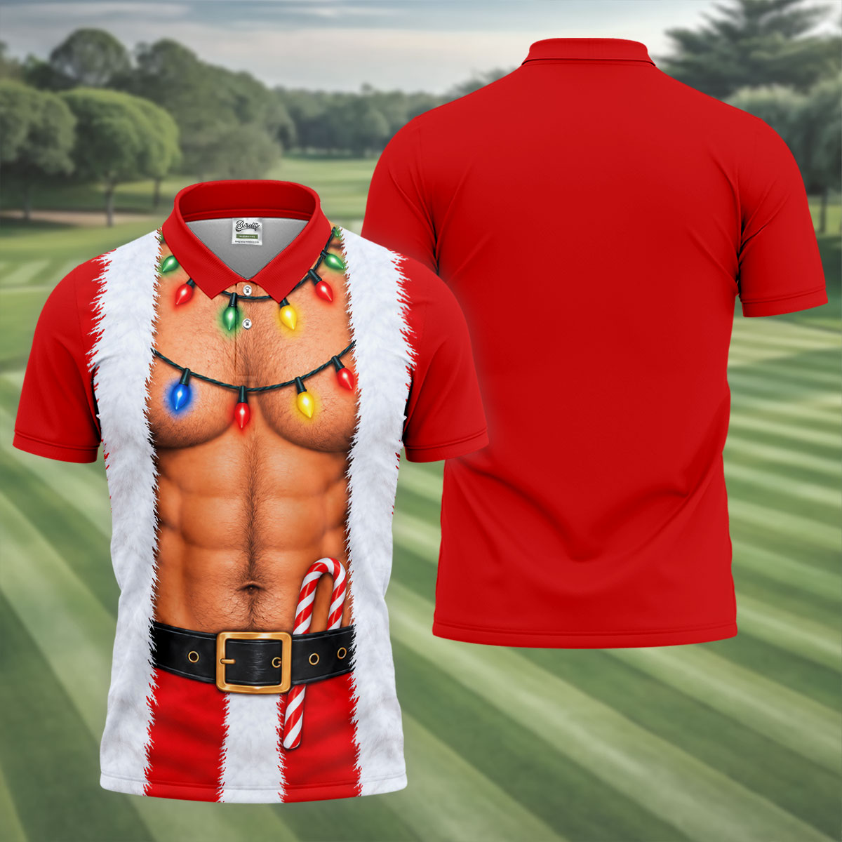 Santa Abs Lights Candy Cane Christmas Golf Shirt, Mens Golf Polo, Golf Shirts For Men
