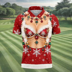 Jeweled Glitter Bra Christmas Golf Shirt, Golf Polo For Men, Mens Holiday Golf Shirts
