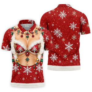 Jeweled Glitter Bra Christmas Golf Shirt, Golf Polo For Men, Mens Holiday Golf Shirts