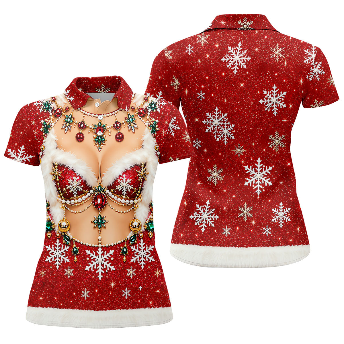 Jeweled Glitter Bra Christmas Golf Shirt, Womens Golf Apparel, Golf Shirts For Women